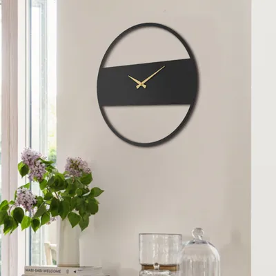 Produktbild von Opviq, Stripe Metal Wall Clock - APS103, Dekorative Metall-Wanduhr, 100 % STAHL, Schwarz, 49 x 49 cm