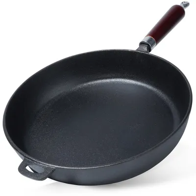 Image de Poêle en fonte 30 cm avec manche en bois pour toutes cuissons