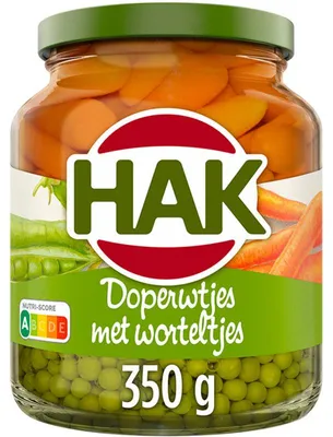 Produktbild von Hak Doperwtjes met Worteltjes 350g – Frische Erbsen & süße Karotten, schnell zubereitet