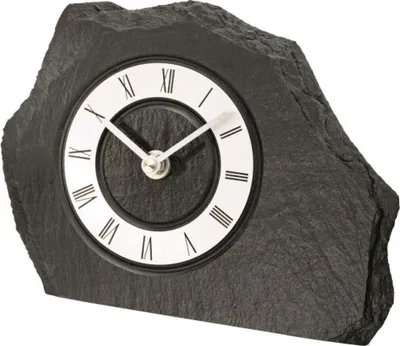 Image de AMS 1104 Horloge de table à quartz argenté Ardoise naturelle Horloge en ardoise