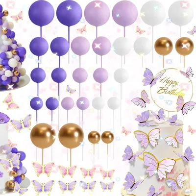 Image de 54 pièces de décorations pour gâteaux, avec des motifs de ballons et de papillons