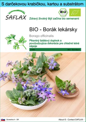 Obrázok produktu pre SAFLAX Darčeková sada - BIO - Borák lekársky - Borago officinalis - 40 Semená - S darčekovou krabičkou, prepravným štítkom, darčekovou kartou a pestovateľským médiom