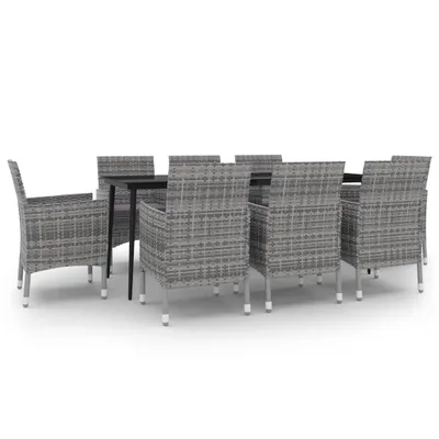 Image de vidaXL Salon de jardin 9 pièces avec coussins Poly rotin et verre