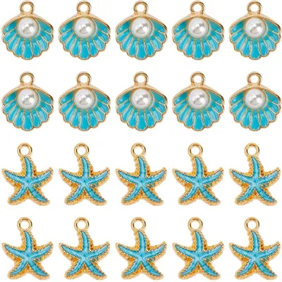 40 blaue Seestern- & Muschelanhänger, emailliert, für Schmuck & Basteln