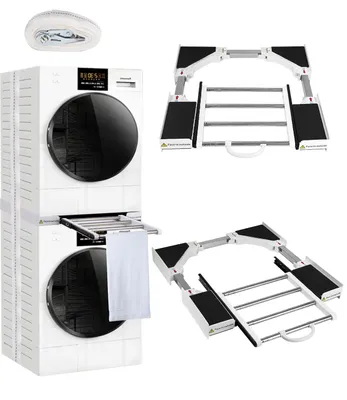 Produktbild von Waschmaschinen-/Trockner-Verbindungskorb, Mittelkorb mit ausziehbarem Handtuchhalter, Universal-Mittelkorb-Mittelset mit Wäschekorb-Auszug, 51–76 cm