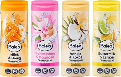Obrázek produktu pro Sada Balea Cremedusche & Shampoo: výhodné balení, 4 x 300 ml. 2v1: péče o tělo i vlasy. Jemné čištění pokožky a vlasů