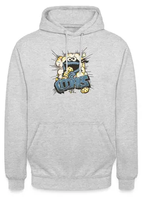 Produktbild von Spreadshirt Sesamstraße Design Mit Krümelmonster Und Cookies Uni Hoodie, M, Hellgrau meliert