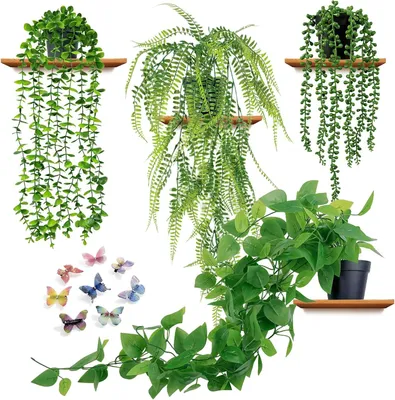 Produktbild von Hängepflanzen-Dekoration mit Topf - Set aus 4 - Künstliche Pflanzen - Dekorative Pflanzen - Wartungsfrei - Grün