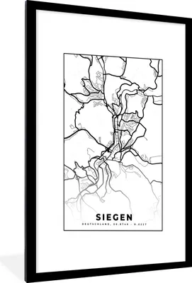 Produktbild von MuchoWow® Gerahmtes Poster Siegen - Karte - Stadtplan 60x90 cm - Poster mit Schwarzem Bilderrahmen Wandposter Rahmen Foto Bilder - Dekoration - Wandposter Wohnzimmer - Hochwertig