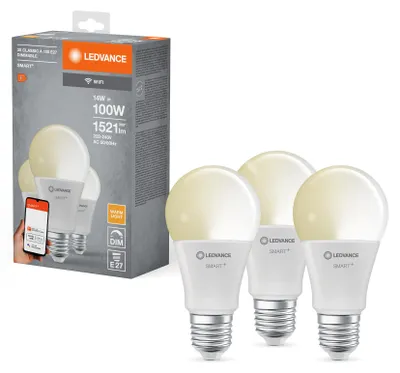 Imagen del producto de 3 x Ledvance LED Smart+ A70 Birne 14W = 100W E27 matt 1521lm Warmweiß 2700K Dimmbar App Google Alexa WiFi