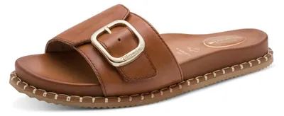 Productafbeelding van Tamaris Comfort dames slipper, plat model, verstelbaar, cognac kleur, gemaakt van nappa leer, maat 37
