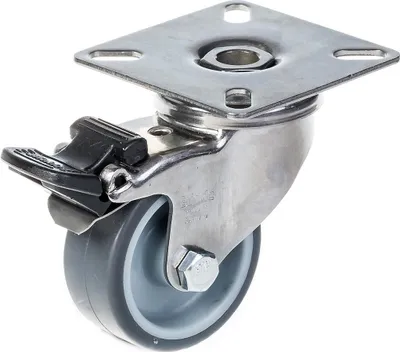Immagine prodotto di ruota in acciaio inox da 50 mm 2" in gomma grigia, girevole con freno, 40 kg