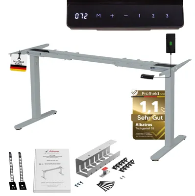 Obrázok produktu pre Rám stola ALBATROS Lift S5S + káblový kanál, strieborný, 2x motor, elektricky výškovo nastaviteľný s pamäťovou funkciou, ochranou proti kolízii a funkciou Soft Start/Stop