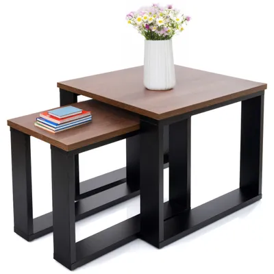 Zdjęcie produktu dla Stolik kawowy LEHMANN 2 szt ława loft retro DĄB BROWN stół podwójny 50x50cm + 30x50cm