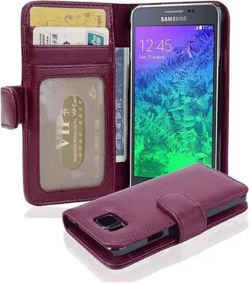 Obrázok produktu pre Cadorabo puzdro pre Samsung Galaxy ALPHA vo fialovej farbe zadný kryt ochranný kryt mobilného telefónu puzdro typu kniha sloty na karty