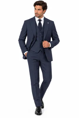 Produktbild von 3 Tlg. Herren Anzug Slim Fit, Sakko, Weste & Hose, Festlich Set, Businessanzug, Hochzeitsanzug, Festanzug, Herren Anzug Set, Navyblau, KI-generiertes Bild