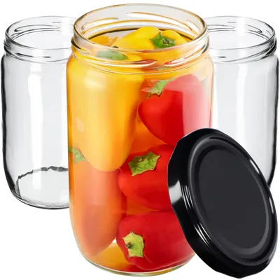 Immagine prodotto di Barattoli per conserve KADAX con coperchio "Niva", barattoli per marmellata, barattoli per conserve, 720 ml, nero, 16 pezzi
