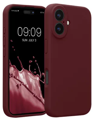 Produktbild von kwmobile Handyhülle für Apple iPhone 16 Hülle - gummierte Handy Silikon Case für iPhone 16 - Schutzhülle Cover - Bordeaux Violett