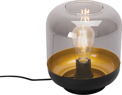 Produktbild von QAZQA - Design Design-Tischlampe schwarz mit Gold I Messing und Rauchglas – Kyan I Wohnzimmer I Schlafzimmer - Rund - LED geeignet E27