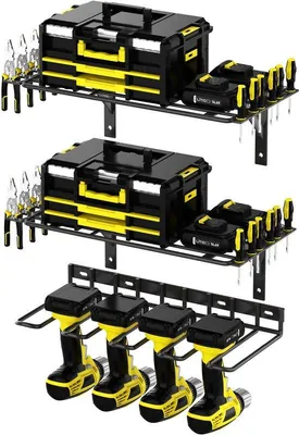 Image de Rangement à outils à 3 étages en métal pour garage, à fixation murale