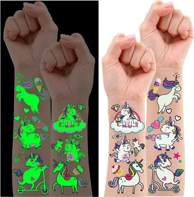 Temporäre Einhorn-Tattoos, 10 Blatt, leuchtend, für Kinder