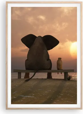 Produktbild von Gerahmtes Poster - Rahmen in heller Eiche - Elefant Ufer Meer - 70x100 cm - Wand Bild - Wanddeko - Wandbilder - Wandposter - Bilderrahmen - Bilder - Kunstdruck - Wandbild - P2NPA70x100-3555