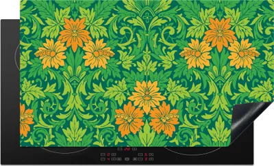 Produktbild von KitchenYeah© Herdabdeckplatte Blätter - Blumen - Boho - Muster , 91x52cm, Küche Deko, Glaskeramikkochfeld Herdabdeckung, Abdeckplatte fùr Kochfeld