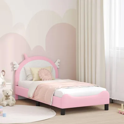 Image de Lit bébé exclusif - Structure de lit avec tête de lit rose, dimensions 80 x 160 cm, en polyuréthane