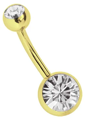 Produktbild von Bauchnabelpiercing Banane in 1,6 x 10 mm mit 5/8 mm Steinkugeln in klar, Gold beschichtet