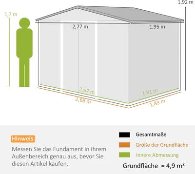 Productafbeelding van Outsunny tuinhuis, 4,9 m², tuinhuis met zadeldak, schuifdeur en fundering