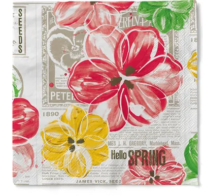 Produktbild von Serviette Hello Spring in Gelb-Rot aus Tissue 33 x 33 cm, 100 Stück