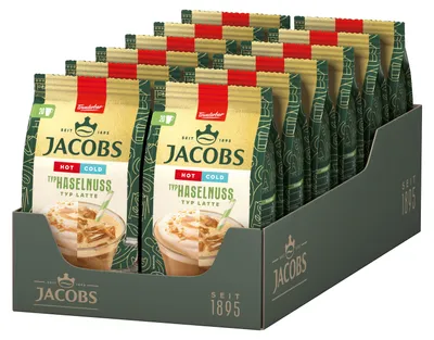 Produktbild von Jacobs Hot and Cold Typ Haselnuss Latte, Instantkaffee, löslicher Kaffee, 12 x 340 g