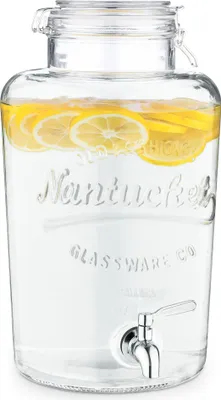 Produktbild von Navaris Getrnkespender 8 Liter aus Glas - Zapfhahn aus Edelstahl und Bgelverschluss - Wasserspender Glasbehlter fr kalte Getrnke
