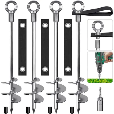 Erdanker-Set, 4 Stück, 45 cm Spiral-Stahlanker mit Schlaufe