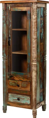 Produktbild von MASSIVMOEBEL24 Vitrine Altholz 55x42x150 mehrfarbig lackiert FABLE #30