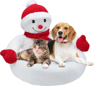 Image de JUMI – Panier pour chien ou chat, motif de Noël, coussin moelleux en forme de bonhomme de neige, 50 x 50 cm
