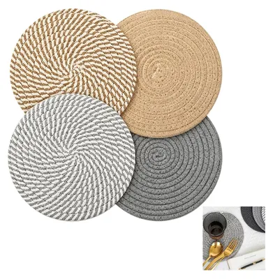 4 runde Baumwoll-Platzsets, 18 cm, grau, hitzebeständig