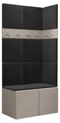 Produktbild von MIRJAN24 Garderoben-Set Orion I, Garderobe mit Sitzbank mit 11 x Wandpanel 42x42 (Farbe: Cashmere, Polo 897)