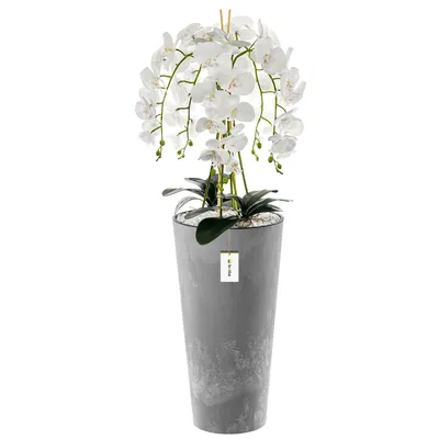 Produktbild von Künstliche Orchidee Kaskaden Blumenstrauß Weiß im Topf Beton H 110 cm Heimbüro Dekoration, Kunstpflanze Orchidee, Kunstblume, Künstliche Orchidee