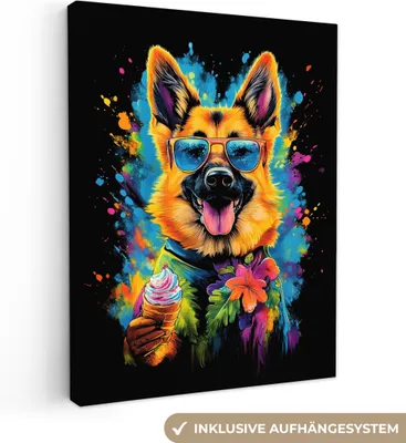 Obrázek produktu pro OneMillionCanvasses® - Plátno - Graffiti - Léto - Pes - Zvíře, nástěnná malba, nástěnné dekorace obrazy obývací pokoj, 90x120cm