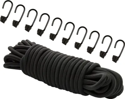 Produktbild von Dreamprint Expanderseil 10 m Schwarz 10 mm Gummiseil Spannseil mit 10 Spiralhaken