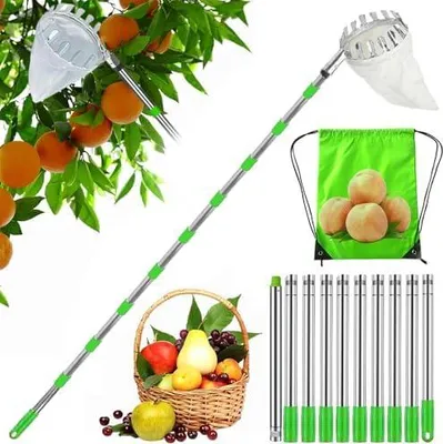 Produktbild von Obstpflücker,Apfelpflücker,Pflückhilfe 4M,Obstgreifer Einfach zu Montieren,Kirschenpflücker mit Leichter Edelstahl Verlängerung Verbindungsstange und Baumwollbeutel Ø16 cm