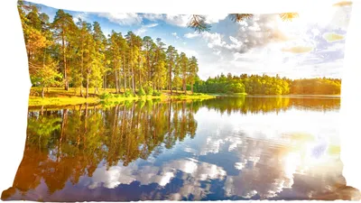 Produktbild von MuchoWow® Zierkissen Sofakissen Wohnzimmer Dekokissen 50x30 cm Bäume - Wasser - Sonne - Wohnzimmerdekoration - Polster mit Photo