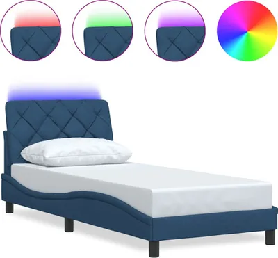 Produktbild von Bettgestell mit LED ohne Matratze Blau 80x200 cm Stoff