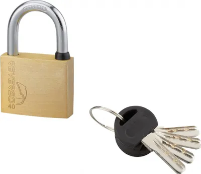 Image de Cadenas à clé Reverso, laiton, extérieur, anse acier, 40mm, 4 clés - THIRARD