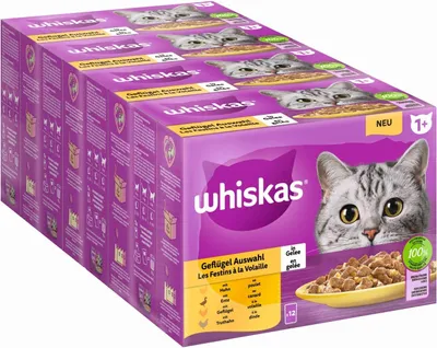 Immagine prodotto di WHISKAS, cibo umido in gelatina per gatti, 12 confezioni da 85g, assortimento di pollo (4 confezioni)