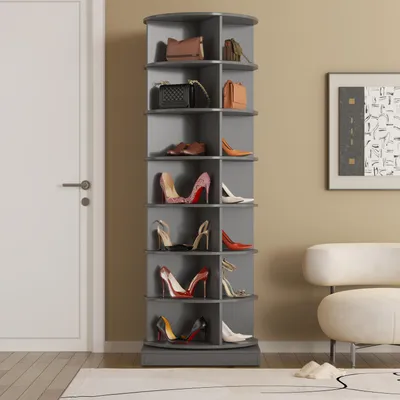 Produktbild von Drehbarer Schuhschrank - grau - 7 Ebenen & 360° drehbar - Platz für 28 Paar Schuhe