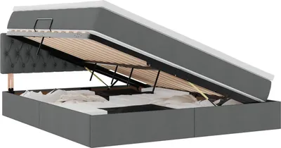 Image de Lit coffre à LED vidaXL avec matelas, gris foncé, 160 x 200 cm, tissu
