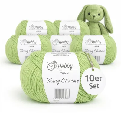 Produktbild von Hobby YARN - Twiny Charme 10er Set - Baumwolle 50g je Garn, Baumwolle, weiches Mischgarn, zum Häkeln & Stricken 329 - Crisp Apple