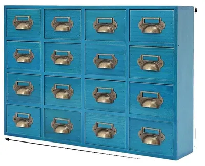 Image de Armoire de rangement, design vintage, 16 compartiments, couleur bleue